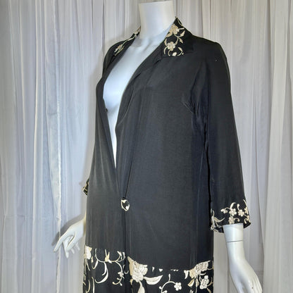vintage 1920s evening coat, Inky black embroidered Antique Flapper duster