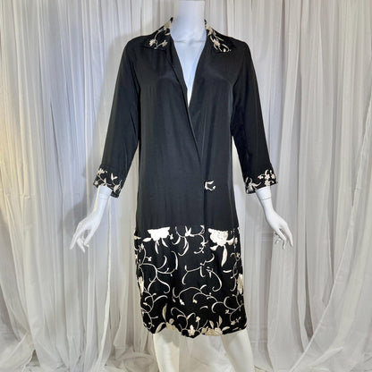 vintage 1920s evening coat, Inky black embroidered Antique Flapper duster