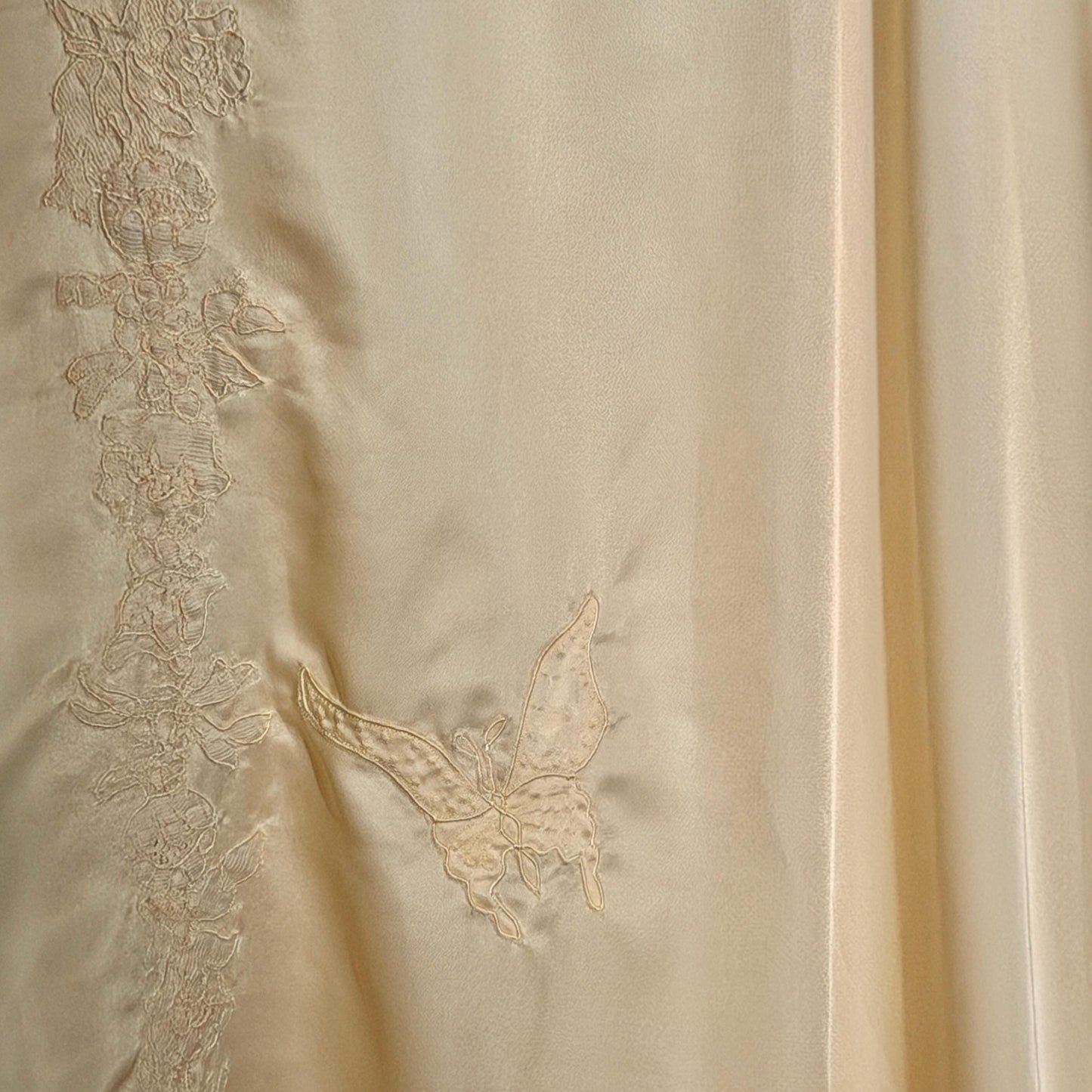 vintage 1940s nightgown robe set, HATEM EXCLUSIVE Buttery Peach silky nylon bridal peignoir lingerie slip dress and robe