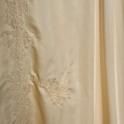 vintage 1940s nightgown robe set, HATEM EXCLUSIVE Buttery Peach silky nylon bridal peignoir lingerie slip dress and robe