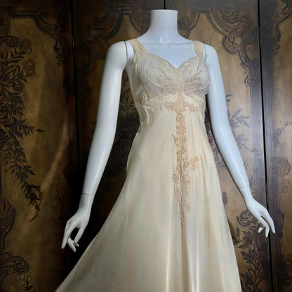 vintage 1940s nightgown robe set, HATEM EXCLUSIVE Buttery Peach silky nylon bridal peignoir lingerie slip dress and robe