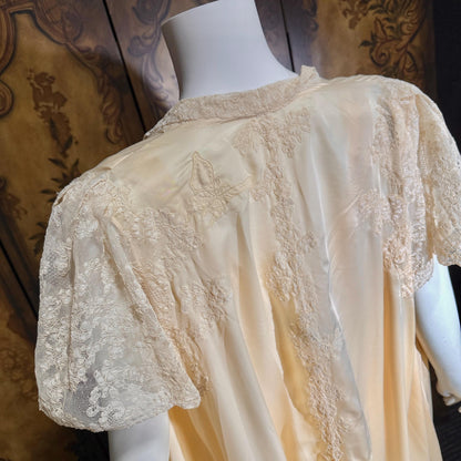 vintage 1940s nightgown robe set, HATEM EXCLUSIVE Buttery Peach silky nylon bridal peignoir lingerie slip dress and robe