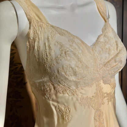 vintage 1940s nightgown robe set, HATEM EXCLUSIVE Buttery Peach silky nylon bridal peignoir lingerie slip dress and robe