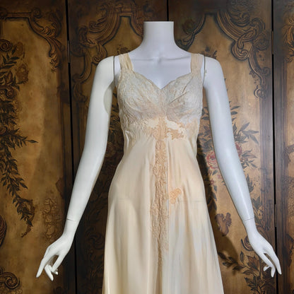vintage 1940s nightgown robe set, HATEM EXCLUSIVE Buttery Peach silky nylon bridal peignoir lingerie slip dress and robe
