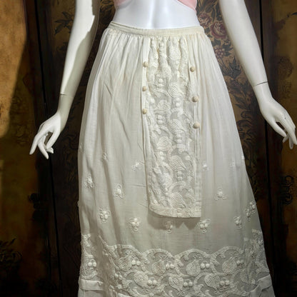 Vintage Edwardian cotton skirt, Antique 1900s heavily embroidered white maxi skirt, hippie boho skirt