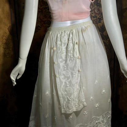Vintage Edwardian cotton skirt, Antique 1900s heavily embroidered white maxi skirt, hippie boho skirt