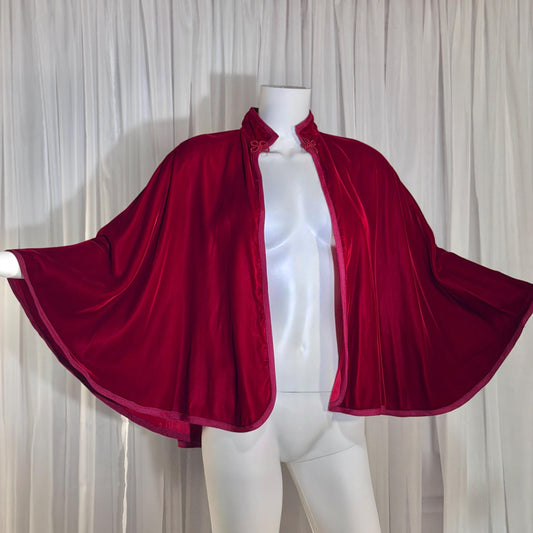 Vintage 1980s Velvet Capelet, I MAGNIN Sylvia Beitscher Ruby Red waist length cape shawl wrap