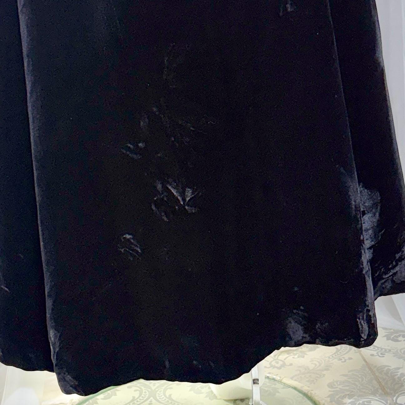 vintage 1920s opera coat, Black Silk Velvet flapper evening coat duster ruffle neck