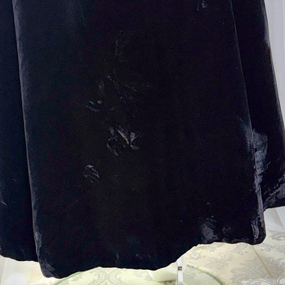 vintage 1920s opera coat, Black Silk Velvet flapper evening coat duster ruffle neck