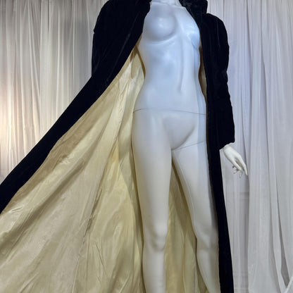 vintage 1920s opera coat, Black Silk Velvet flapper evening coat duster ruffle neck