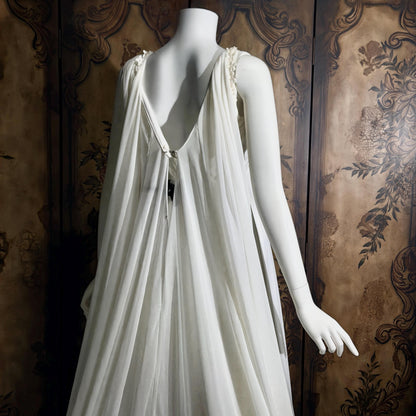 vintage Goddess Chiffon wedding gown with cape, Athena 1970s white empire waist bridal gown