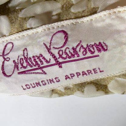 vintge 1940s dressing gown robe, EVELYN PEARSON Gold White full sweep wrap front housecoat hostess dress