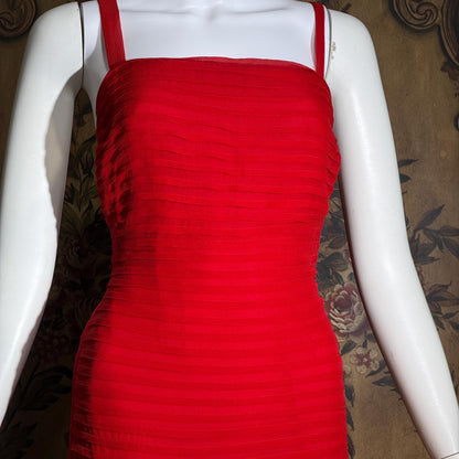 MONDI vintage 1980s Red Silk evening gown dress, tucked sheath gown Medium