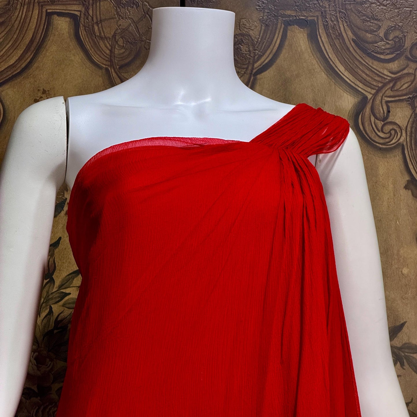 OSCAR de la RENTA vintage 1980s Red Silk evening gown dress, SAKS one shoulder gown Medium