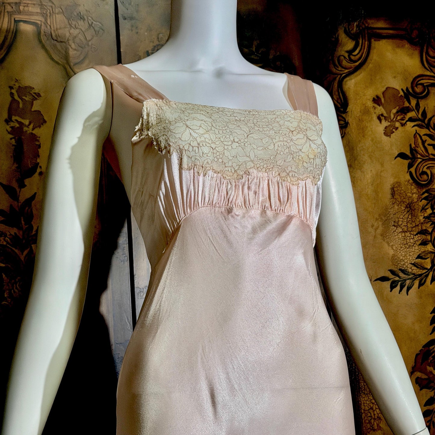 vintage 1930s Nightgown Slip Dress, Shimmering Pink XS lingerie dress