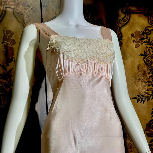 vintage 1930s Nightgown Slip Dress, Shimmering Pink XS lingerie dress