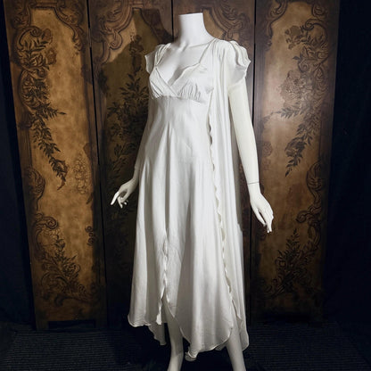 Vintage GEORGETTE TRABOLSI nightgown robe peignoir set, I Magnin 1980s white lingerie dress set