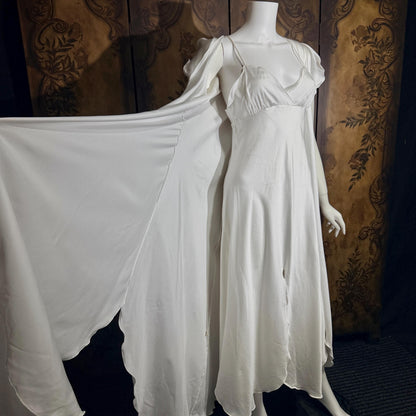 Vintage GEORGETTE TRABOLSI nightgown robe peignoir set, I Magnin 1980s white lingerie dress set