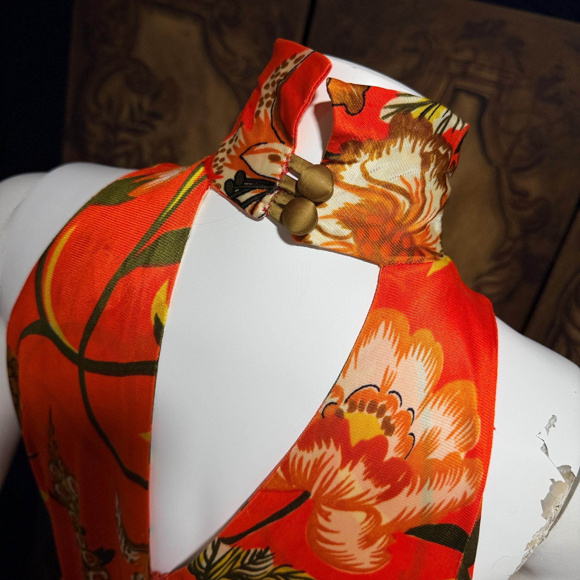 vintage 1970s KEYLOUN evening jumpsuit, 1970s Orange floral pop art cocktail lounging with jacket