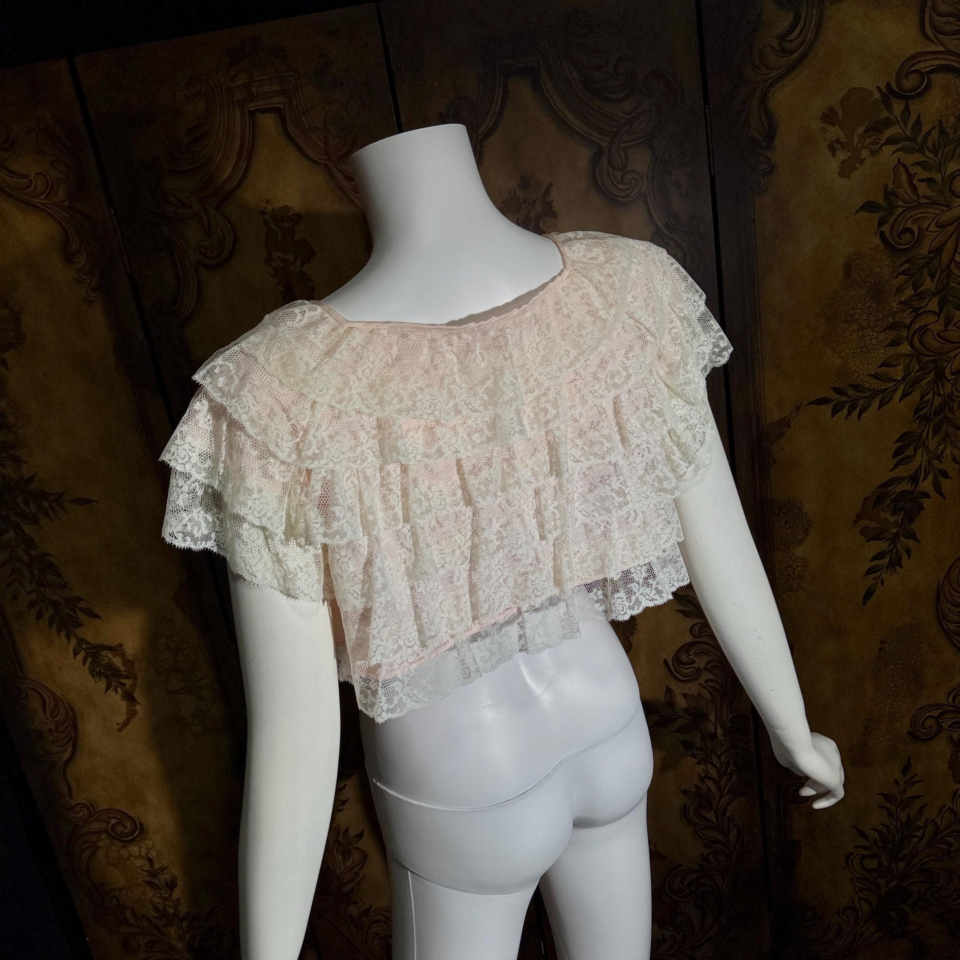 vintage 1950s bed night jacket, MONTALDO'S palest pink ruffled evening topper