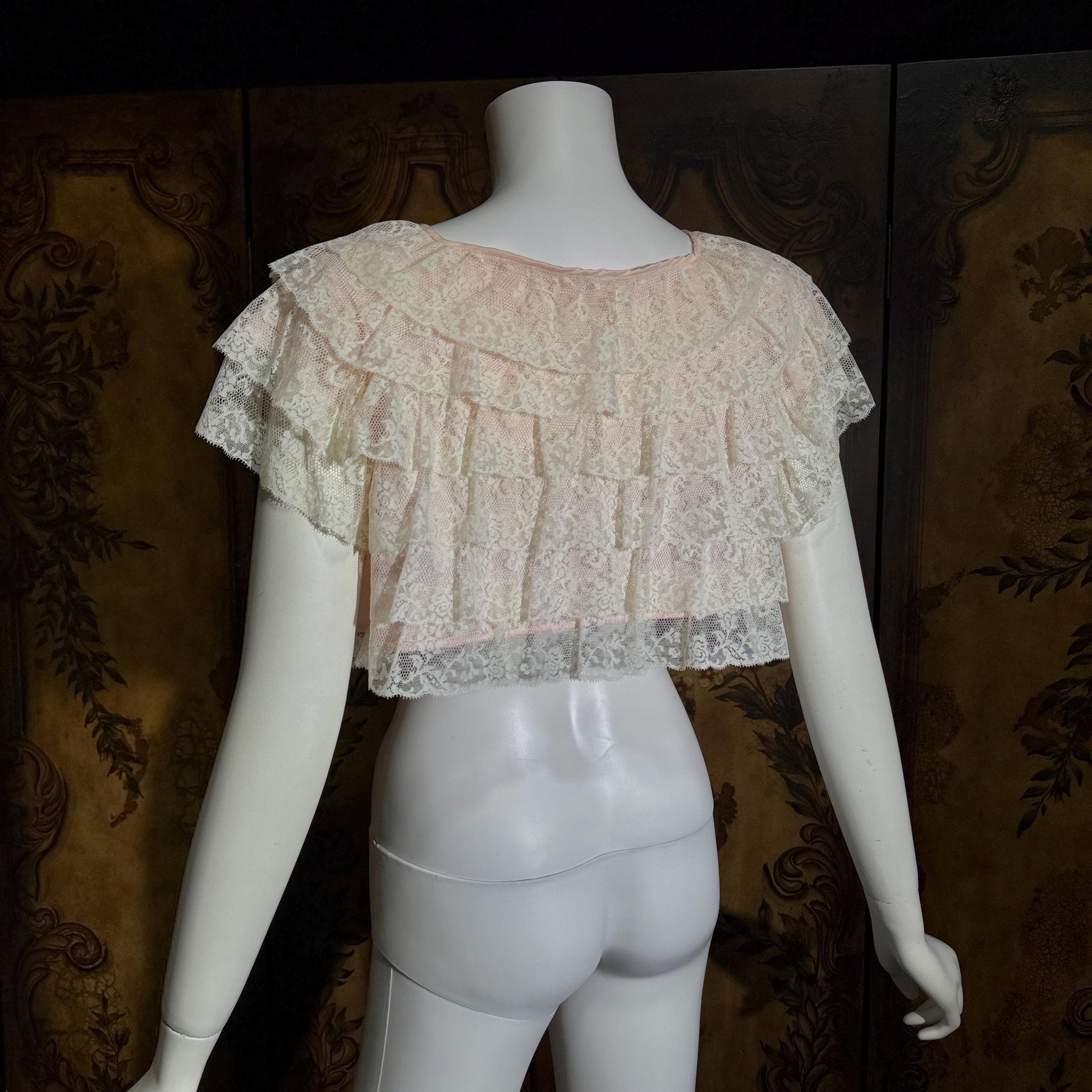 vintage 1950s bed night jacket, MONTALDO'S palest pink ruffled evening topper