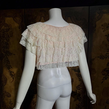 vintage 1950s bed night jacket, MONTALDO'S palest pink ruffled evening topper