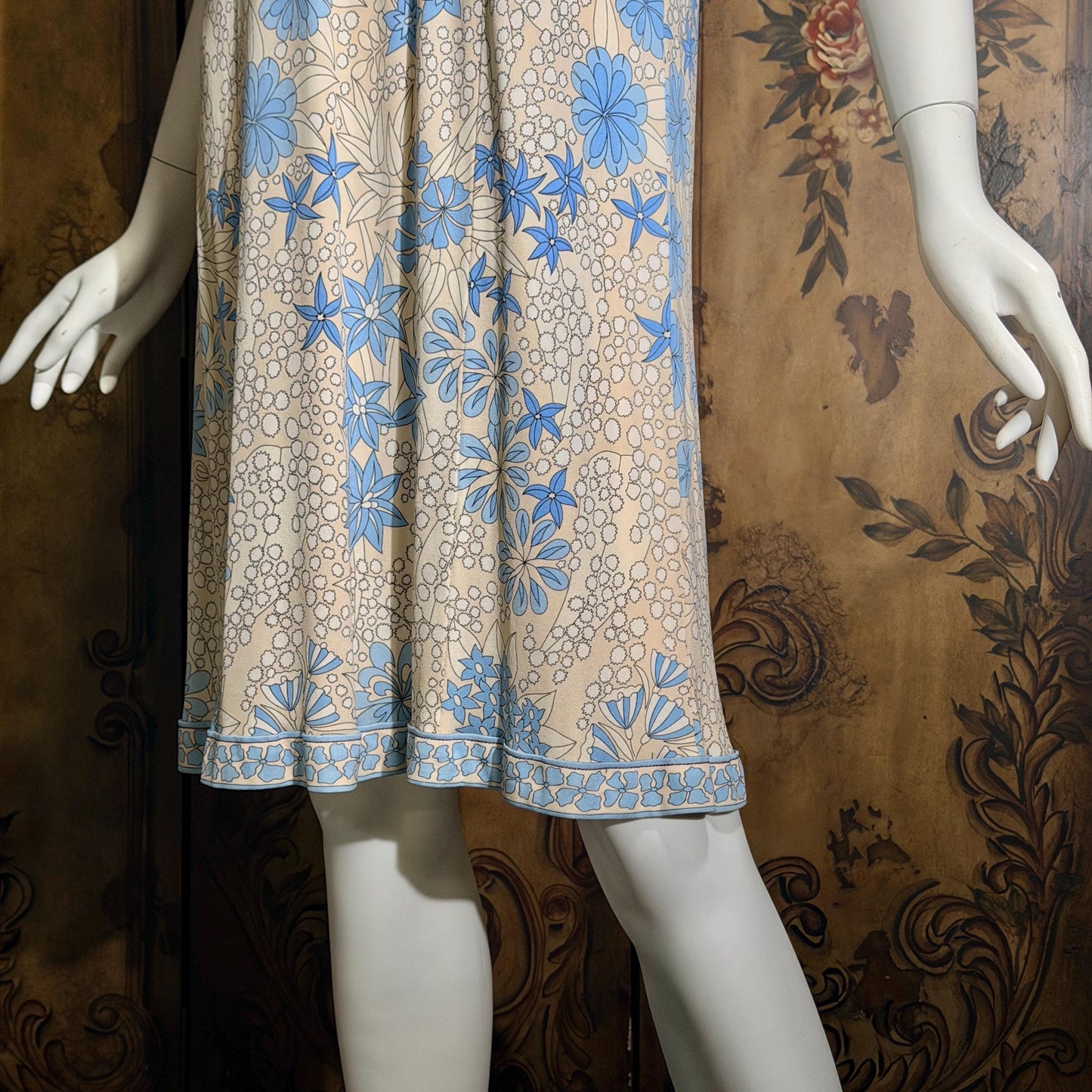 vintage Y2K AVERARDO BESSI Shift Dress, Blue silk abstract floral casual day work dress Medium