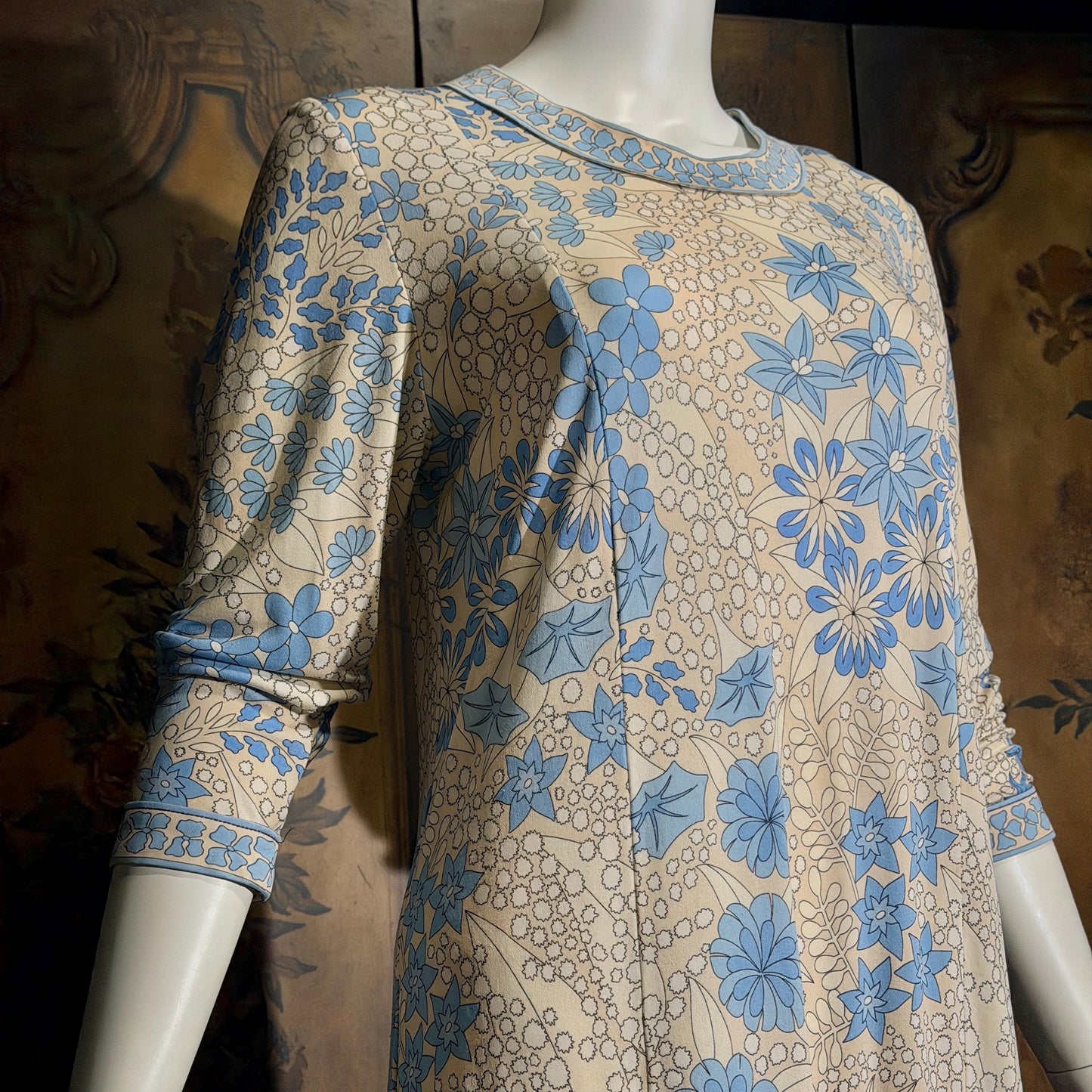 vintage Y2K AVERARDO BESSI Shift Dress, Blue silk abstract floral casual day work dress Medium