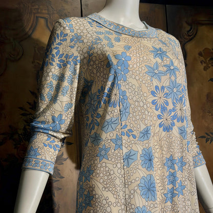 vintage Y2K AVERARDO BESSI Shift Dress, Blue silk abstract floral casual day work dress Medium