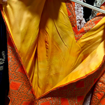 vintage 1960s evening dress, Neon Orange Metallic Mod acrylic maxi hostess dress