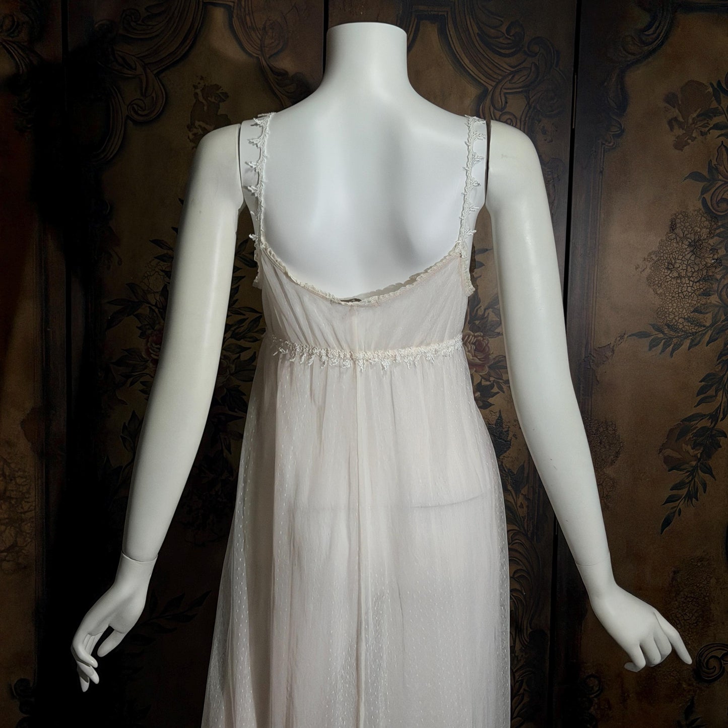 vintage CLAIRE PETTIBONE nightgown slip dress, Tiered Pink & White lace bridal wedding lingerie gown