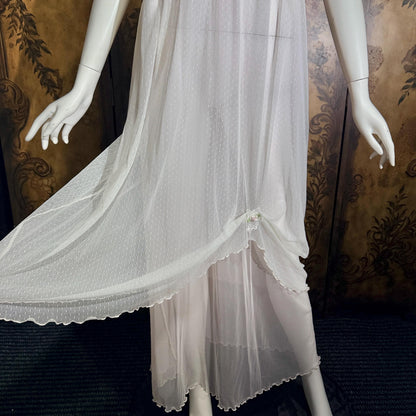 vintage CLAIRE PETTIBONE nightgown slip dress, Tiered Pink & White lace bridal wedding lingerie gown
