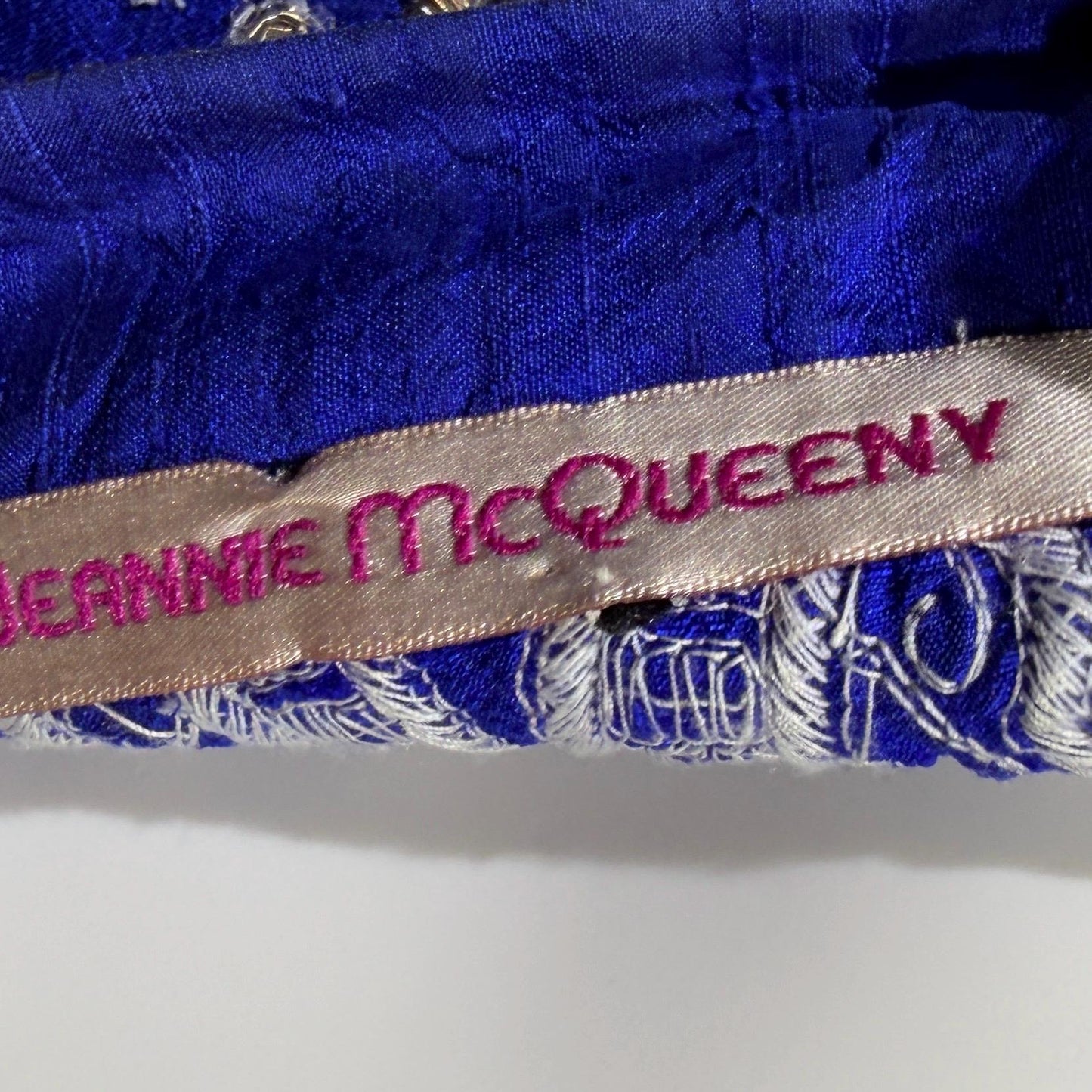 vintage JEANNE MCQUEENY evening caftan, Royal blue raw silk embroidered Kaftan dress gown