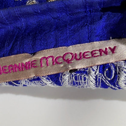 vintage JEANNE MCQUEENY evening caftan, Royal blue raw silk embroidered Kaftan dress gown