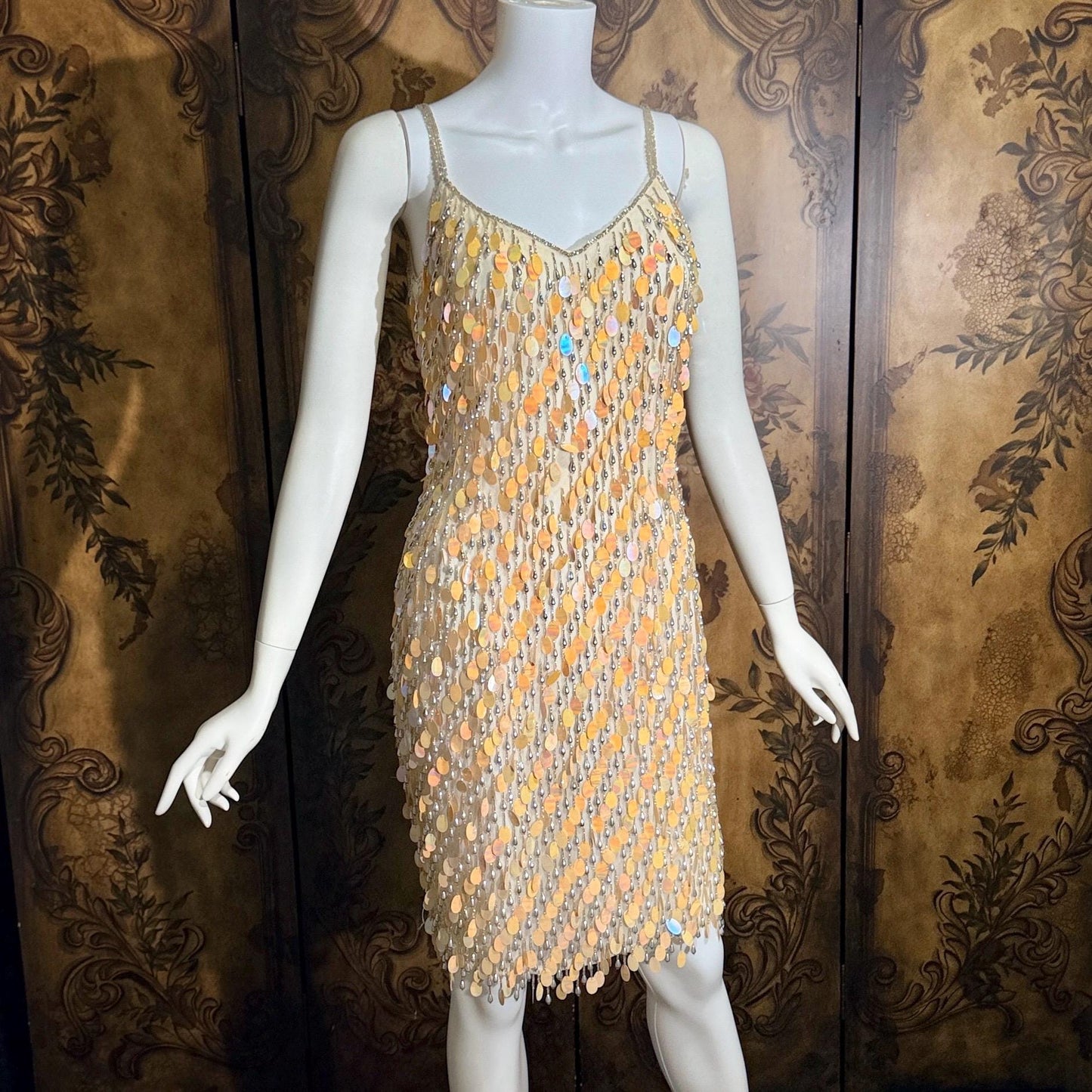 vintage 1980s BLACK TIE Oleg Cassini Cocktail Dress, Neiman Marcus beaded party evening dress