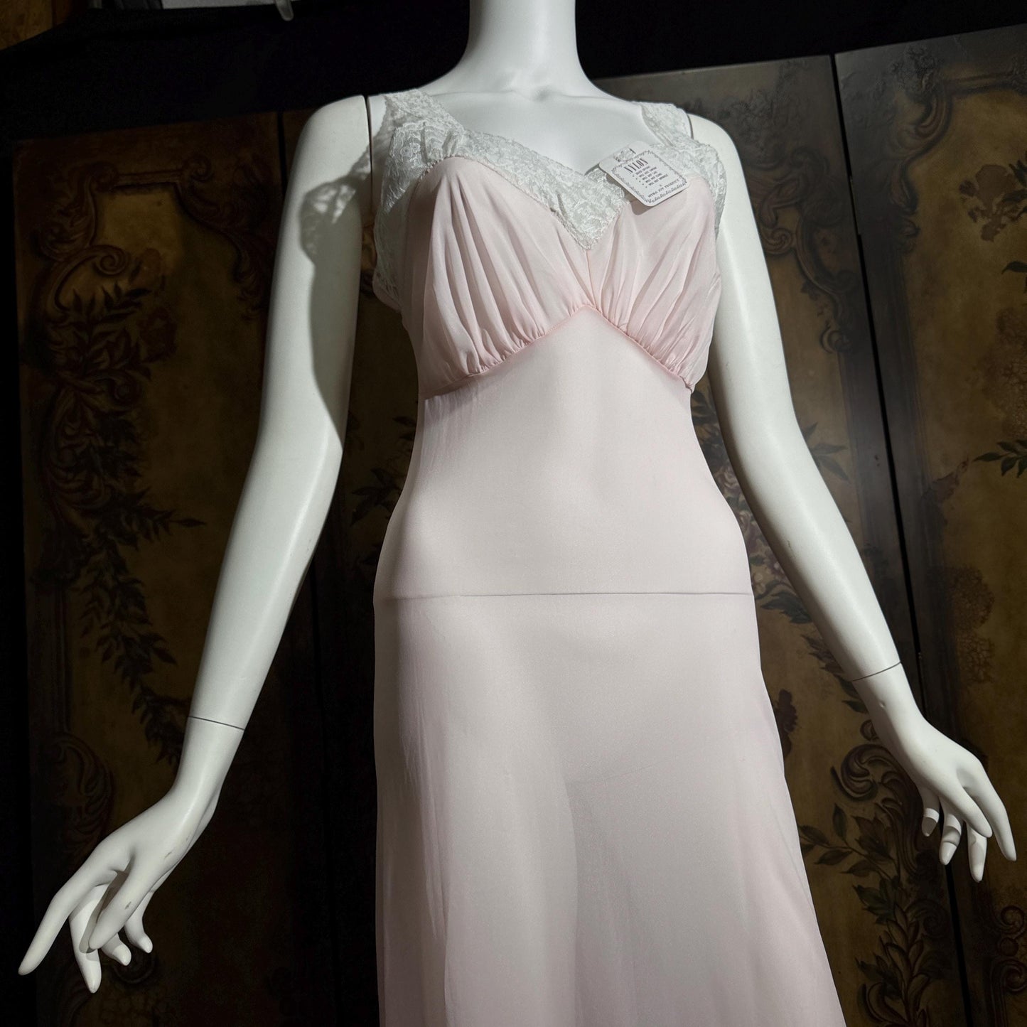 Vintage Nightgown Slip Dress, 1940s Sheer Petal pink nylon Lingerie Dress Unworn