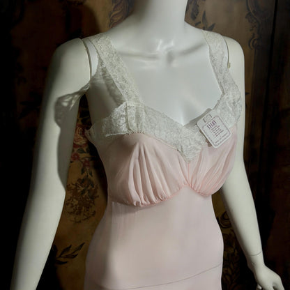 Vintage Nightgown Slip Dress, 1940s Sheer Petal pink nylon Lingerie Dress Unworn