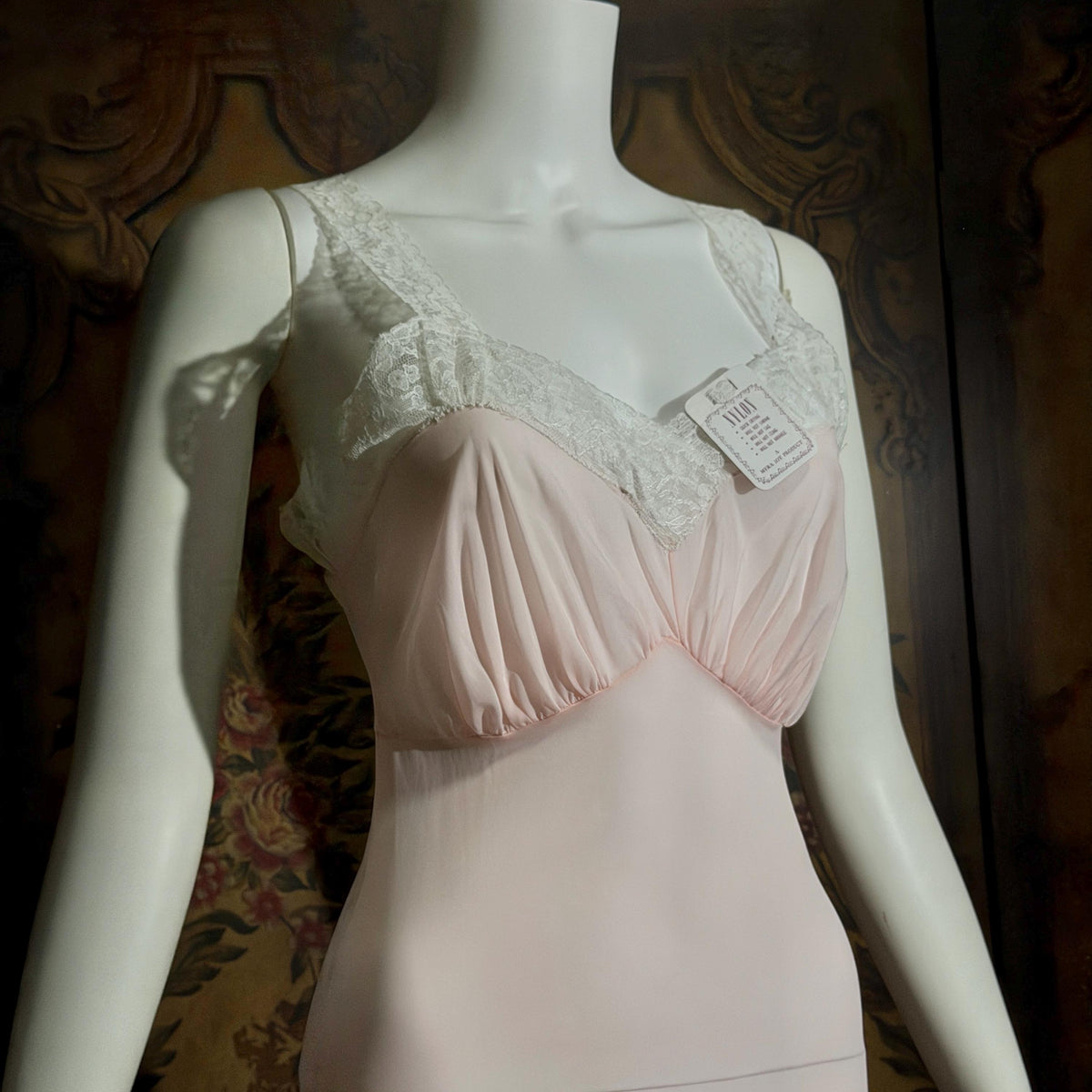 Vintage Nightgown Slip Dress, 1940s Sheer Petal pink nylon Lingerie Dress Unworn