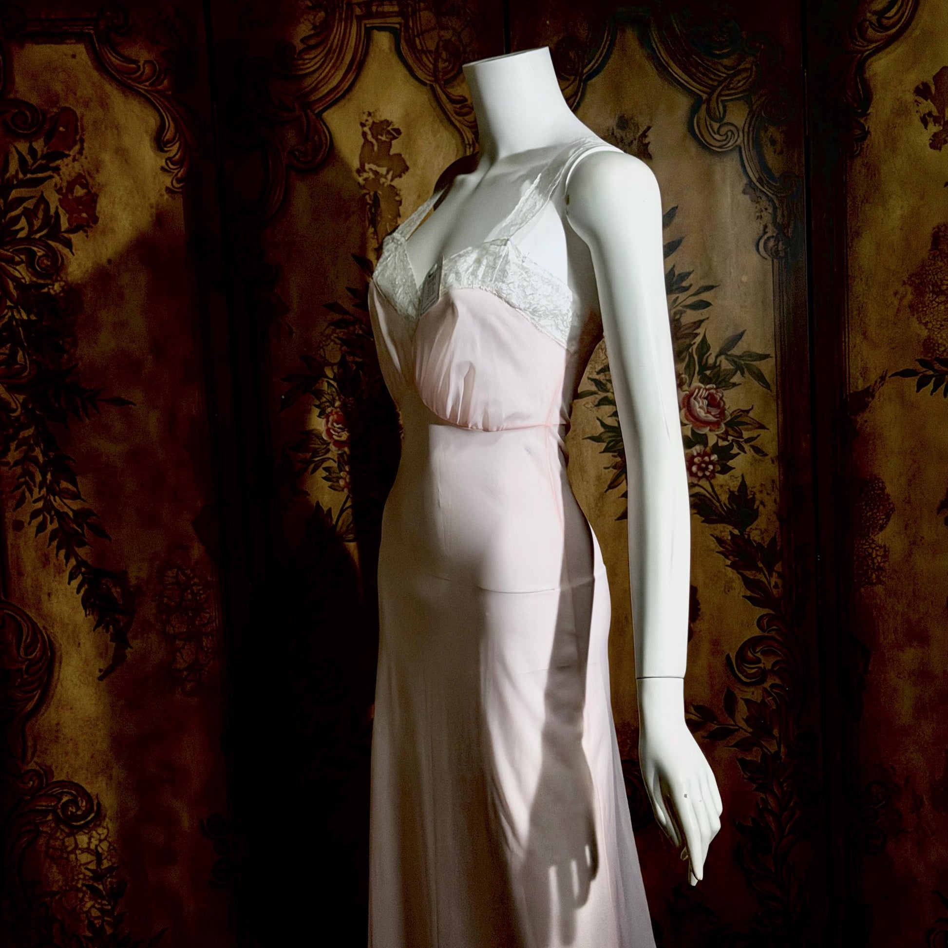 Vintage Nightgown Slip Dress, 1940s Sheer Petal pink nylon Lingerie Dress Unworn