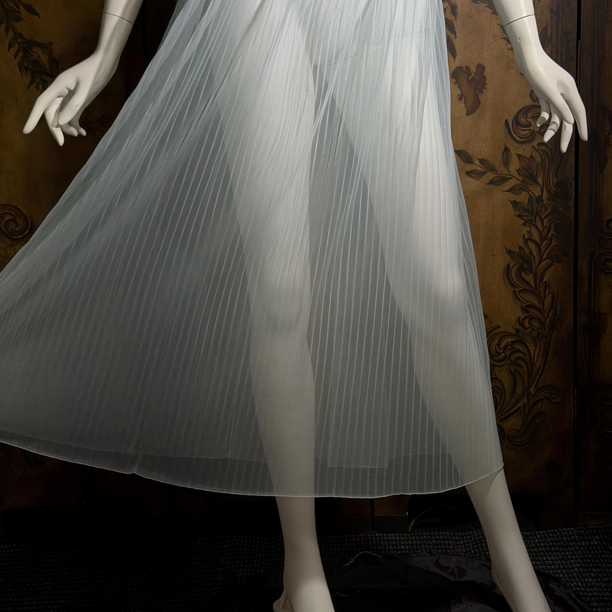 vintage 1940s Nightgown Slip dress, Micro Pleat blue puffed sleeve Lingerie Dress