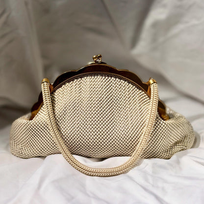 vintage 1950s WHITING & DAVIS evening bag, Mesh Pearly White Bridal purse dance bag