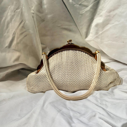 vintage 1950s WHITING & DAVIS evening bag, Mesh Pearly White Bridal purse dance bag