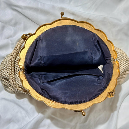 vintage 1950s WHITING & DAVIS evening bag, Mesh Pearly White Bridal purse dance bag
