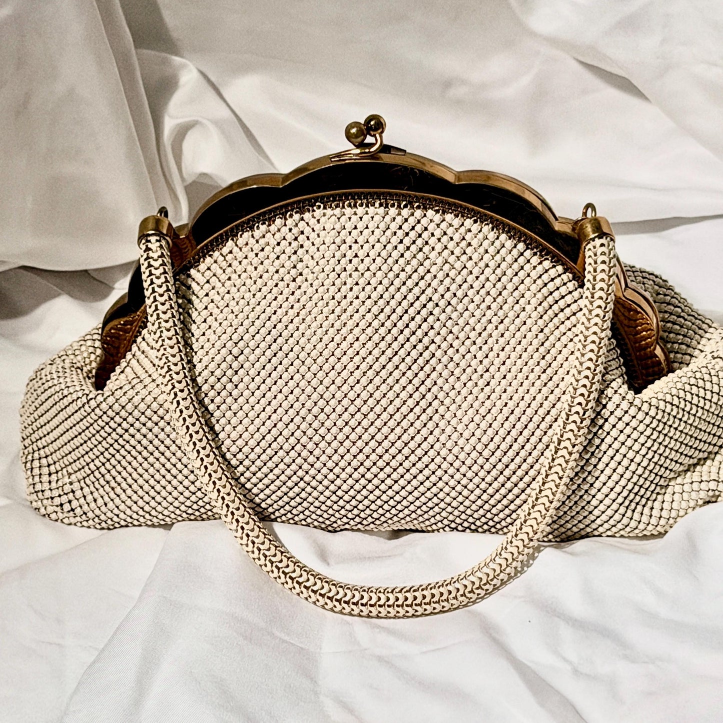 vintage 1950s WHITING & DAVIS evening bag, Mesh Pearly White Bridal purse dance bag