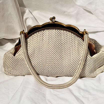 vintage 1950s WHITING & DAVIS evening bag, Mesh Pearly White Bridal purse dance bag