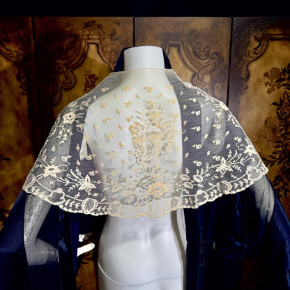 Antique Victorian lace collar, Edwardian Tambour Embroidered net lace