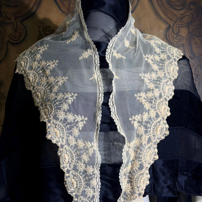 Antique Victorian lace collar, Edwardian Tambour Embroidered net lace
