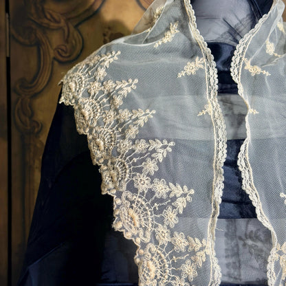 Antique Victorian lace collar, Edwardian Tambour Embroidered net lace