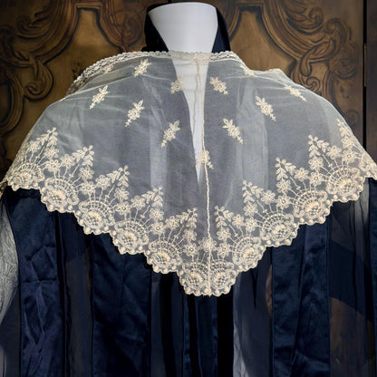 Antique Victorian lace collar, Edwardian Tambour Embroidered net lace