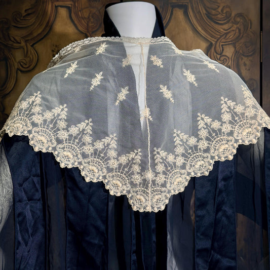 Antique Victorian lace collar, Edwardian Tambour Embroidered net lace